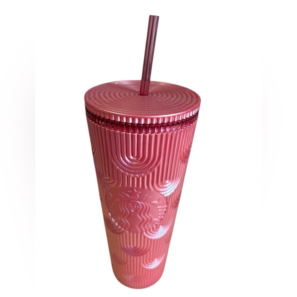 Starbucks Pink Shimmer Shell Mermaid Scales Tumbler 24oz-With straw